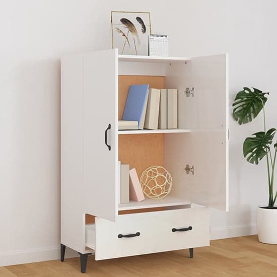 Narvel High Gloss Highboard With 2 Doors 1 Drawer In White_2