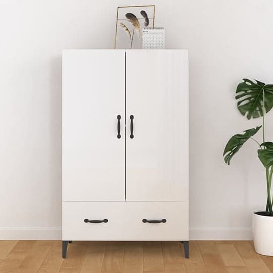 Narvel High Gloss Highboard With 2 Doors 1 Drawer In White_1