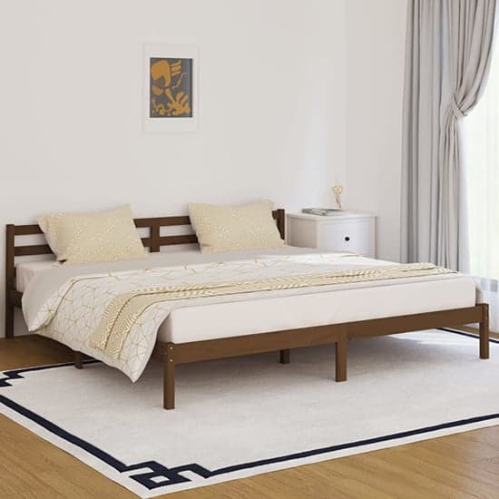 Nastia Solid Pinewood Super King Size Bed In Honey Brown_1