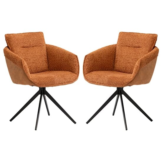 Natick Rust Boucle Fabric Dining Armchairs In Pair_1