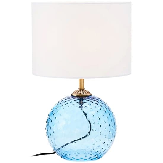 Naxos White Fabric Shade Table Lamp With Blue Glass Globe Base_2