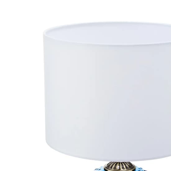 Naxos White Fabric Shade Table Lamp With Blue Glass Globe Base_3