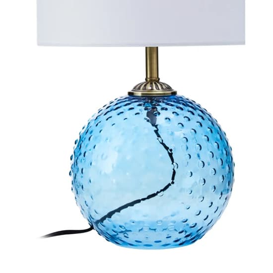Naxos White Fabric Shade Table Lamp With Blue Glass Globe Base_4