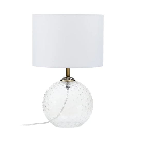Naxos White Fabric Shade Table Lamp With Clear Glass Globe Base_1