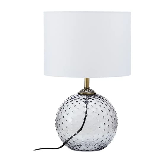 Naxos White Fabric Shade Table Lamp With Grey Glass Globe Base_2
