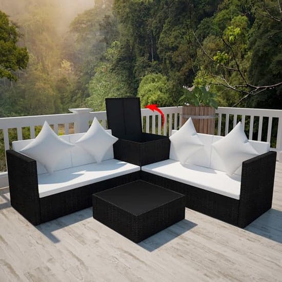 Neath Rattan 4 Piece Garden Lounge Set With Cushions In Black_2
