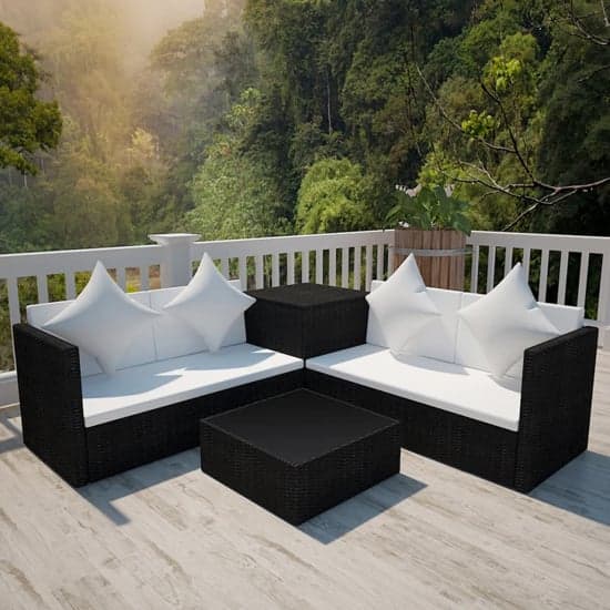 Neath Rattan 4 Piece Garden Lounge Set With Cushions In Black_1