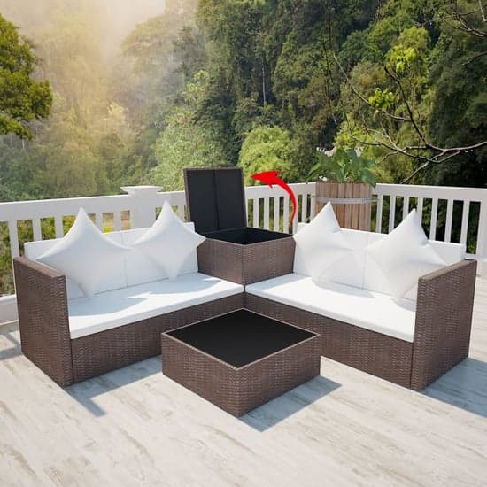 Neath Rattan 4 Piece Garden Lounge Set With Cushions In Brown_2