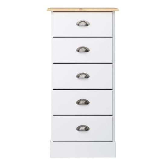 Nebula Narrow Wooden Chest Of 5 Drawers In White And Pine_2