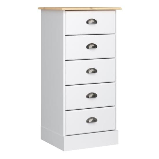 Nebula Narrow Wooden Chest Of 5 Drawers In White And Pine_1