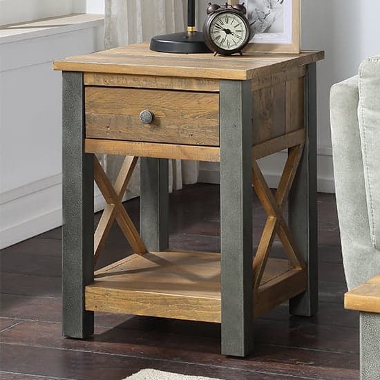 Nebura Wooden 1 Drawer Lamp Table In Reclaimed Wood_1