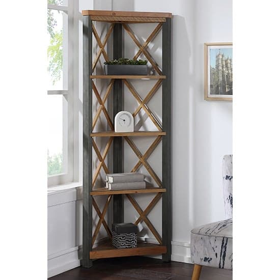 Nebura Large Corner Wooden Bookcase In Reclaimed Wood_1