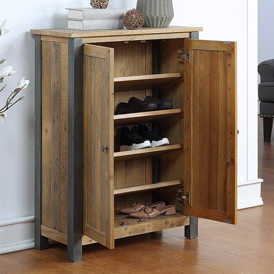 Nebura Small Wooden Shoe Storage Cabinet In Reclaimed Wood_2