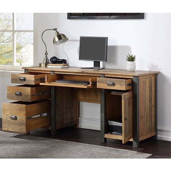 Nebura Wooden Twin Pedestal Computer Desk In Reclaimed Wood_2
