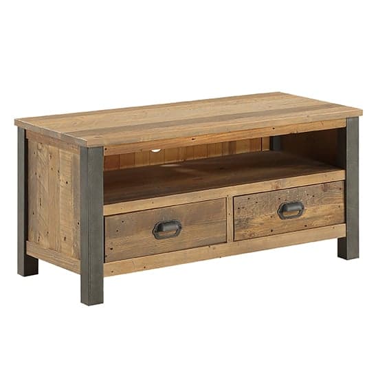 Nebura Wooden Widescreen 2 Drawers TV Stand In Reclaimed Wood_3