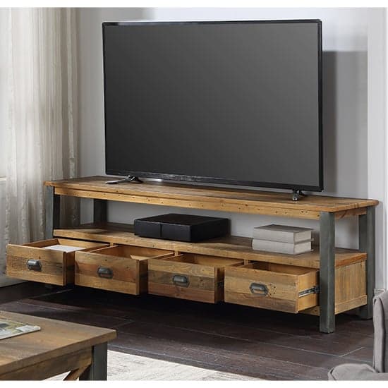 Nebura Wooden TV Stand In Reclaimed Wood With 4 Drawers_2