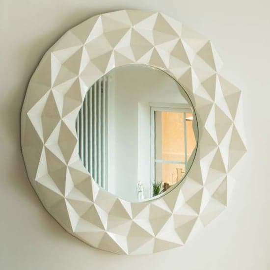 Necro Round High Gloss 3D Wall Bedroom Mirror In White Frame_1