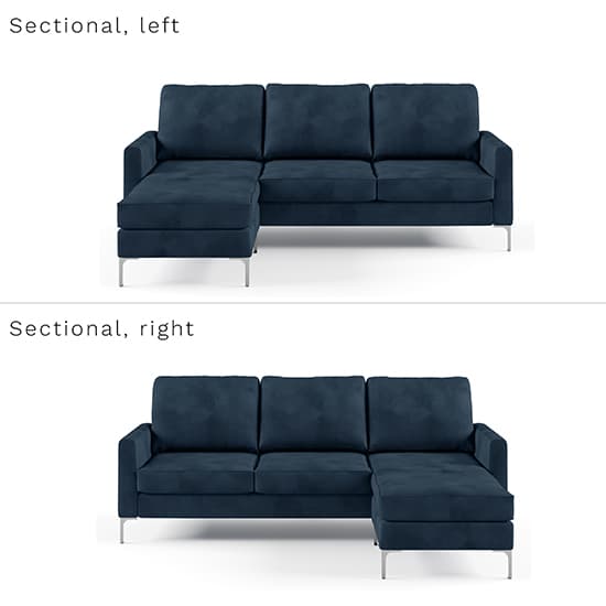 Necton Velvet Corner Sofa In Blue With Chrome Legs_2