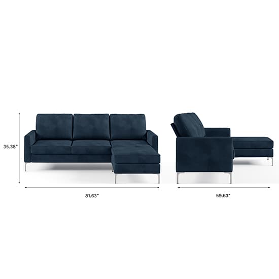 Necton Velvet Corner Sofa In Blue With Chrome Legs_3