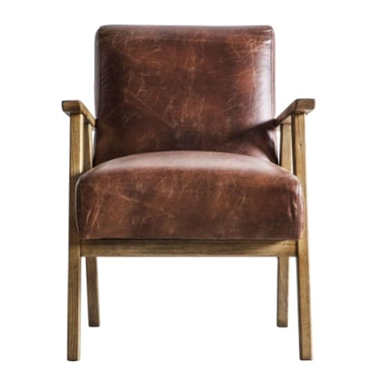 Neelan Leather Armchair With Wooden Frame In Vintage Brown_2