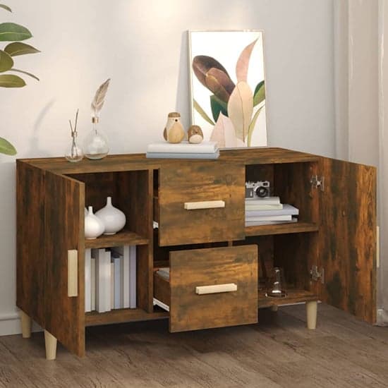 Neola Wooden Sideboard With 2 Doors 2 Drawers In Smoked Oak_2