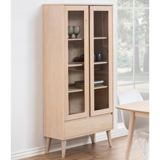 Nephi Wooden Display Cabinet With 2 Doors 1 Drawer In White Oak_2