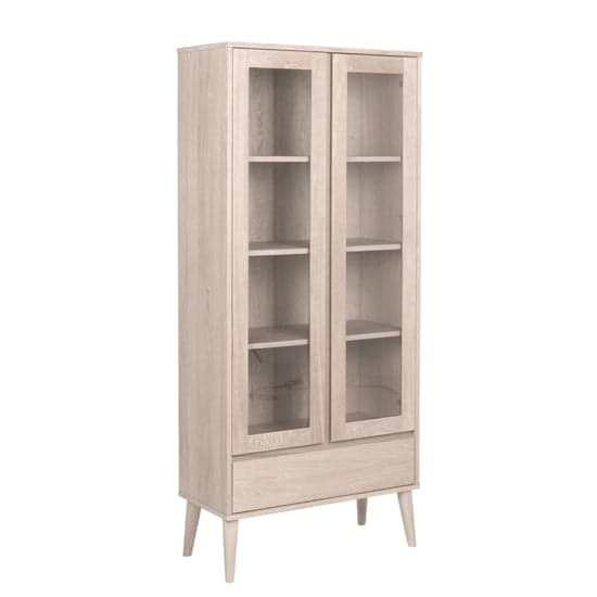 Nephi Wooden Display Cabinet With 2 Doors 1 Drawer In White Oak_3