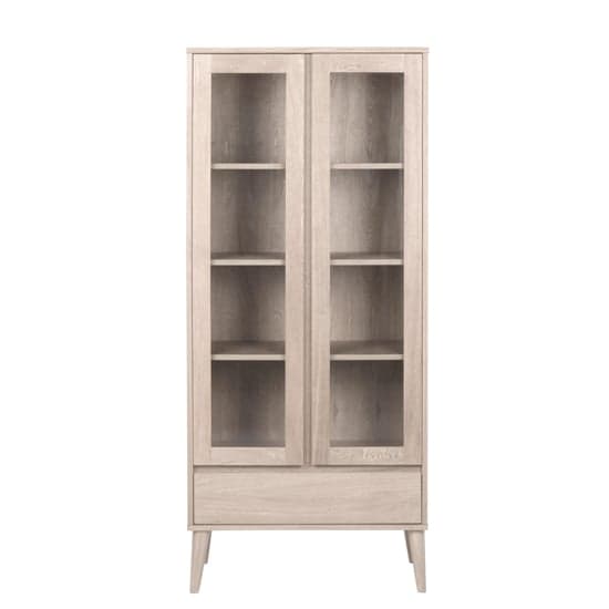 Nephi Wooden Display Cabinet With 2 Doors 1 Drawer In White Oak_5