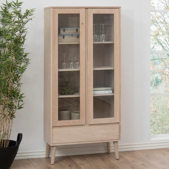 Nephi Wooden Display Cabinet With 2 Doors 1 Drawer In White Oak_1