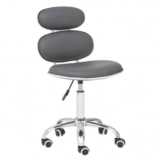 Netoca Home And Office Leather Chair In Grey With Chrome Base_1