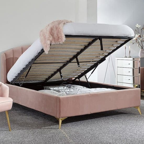 Pulford Velvet End Lift Storage Double Bed In Blush Pink_2
