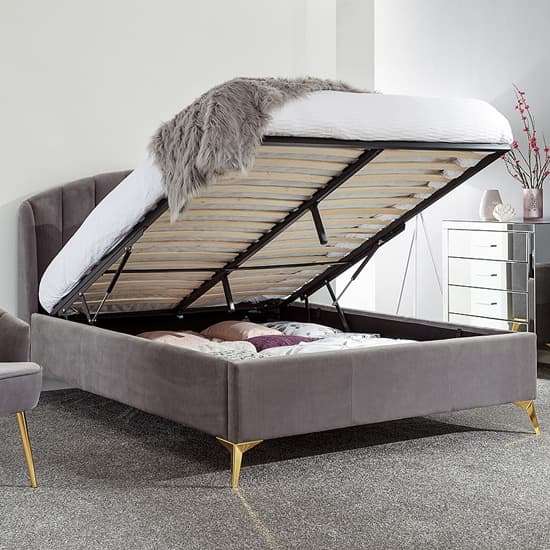Pulford Velvet End Lift Storage Double Bed In Grey_2