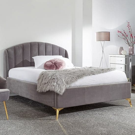 Pulford Velvet End Lift Storage Double Bed In Grey_1