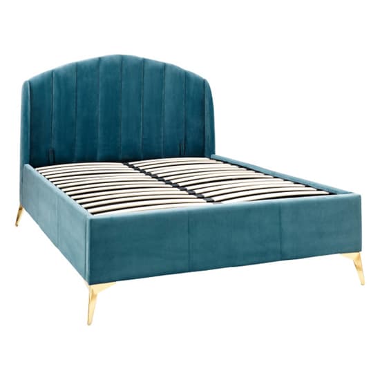Pulford Velvet End Lift Storage Double Bed In Teal_4