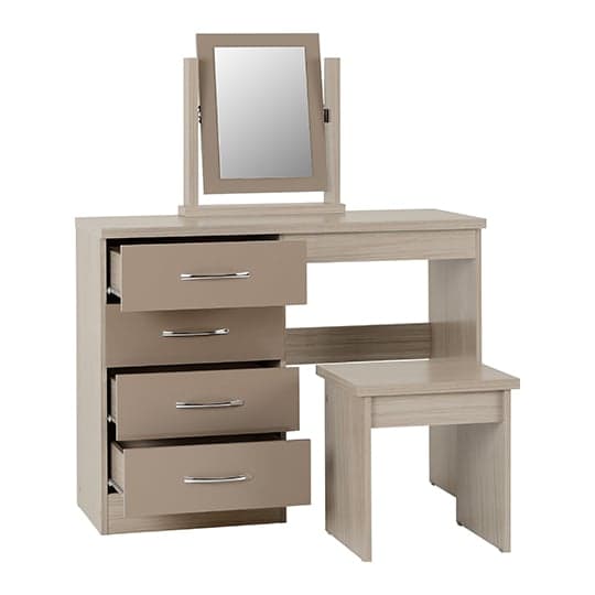 Noir Dressing Table Set In Oyster High Gloss With 4 Drawers_2