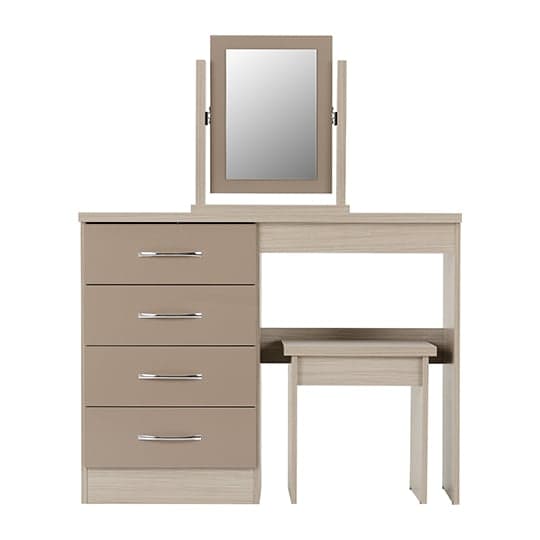 Noir Dressing Table Set In Oyster High Gloss With 4 Drawers_3