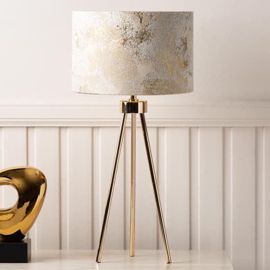 Nevada Ivory Linen Shade Table Lamp With Gold Tripod Furniture in Fashion