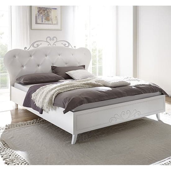 Nevea Faux Leather Double Bed In Serigraphed White_1