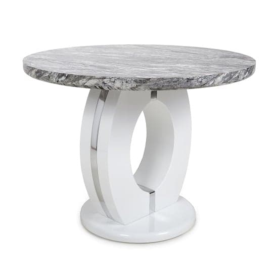 Naiva Round Marble Effect Dining Table With 4 Grey Chairs_2