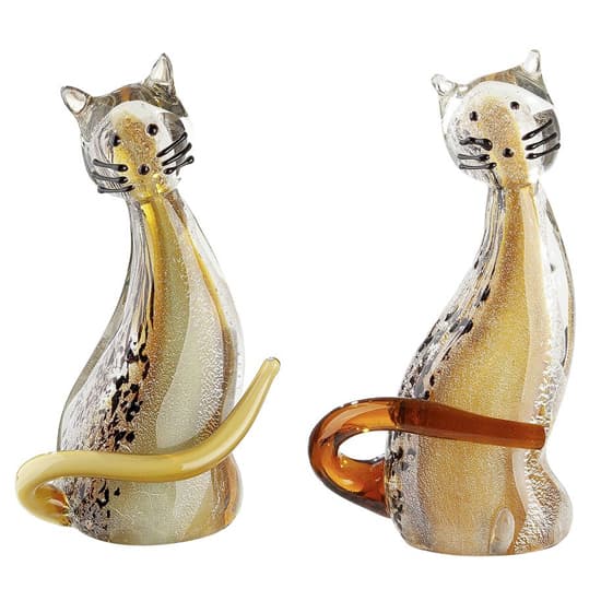 Newark Glass Cat Sitting Sculpture In Brown And Orange Furniture in