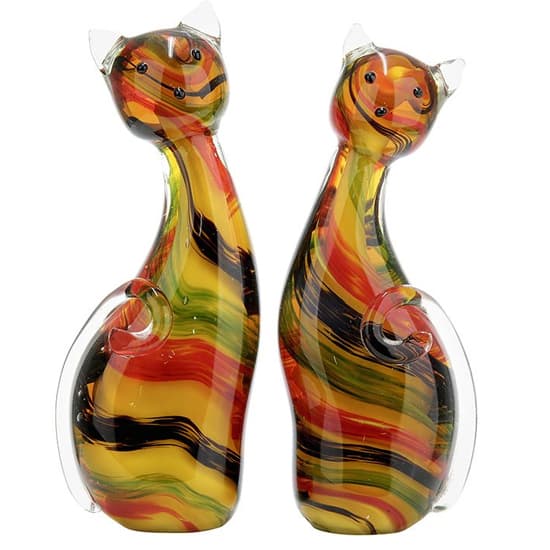 Newark Glass Cat Sitting Sculpture In Multicolour Furniture in Fashion