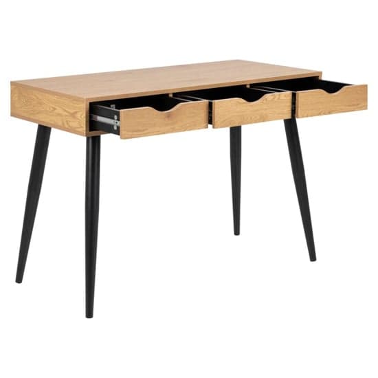 Newark Wooden Laptop Desk With 3 Drawers In Oak And Black_2