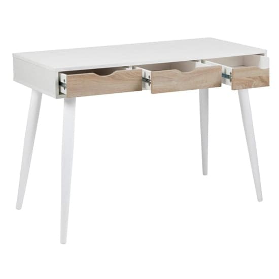 Newark Wooden Laptop Desk With 3 Drawers In White And Oak_2