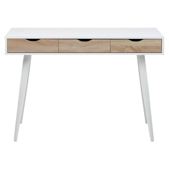 Newark Wooden Laptop Desk With 3 Drawers In White And Oak_3