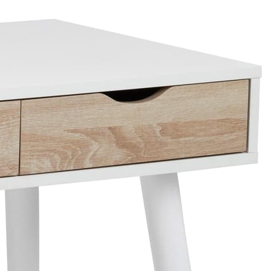Newark Wooden Laptop Desk With 3 Drawers In White And Oak_5