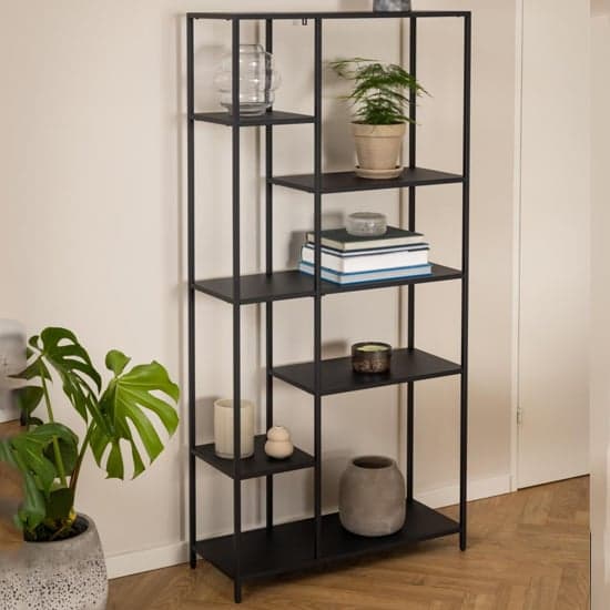 Newberry Metal Bookcase With 6 Shelves In Matt Black_1