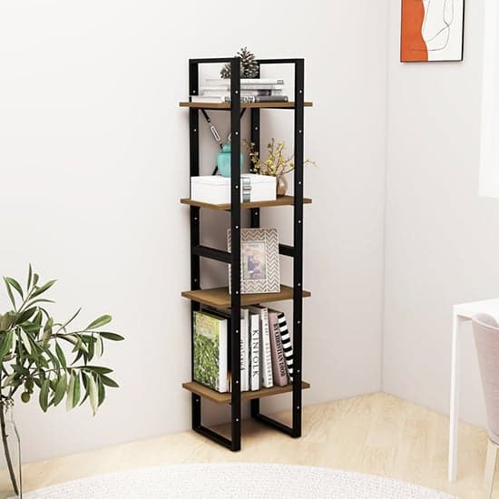 Newell Pine Wood 4-Tier Bookshelf In Brown_1