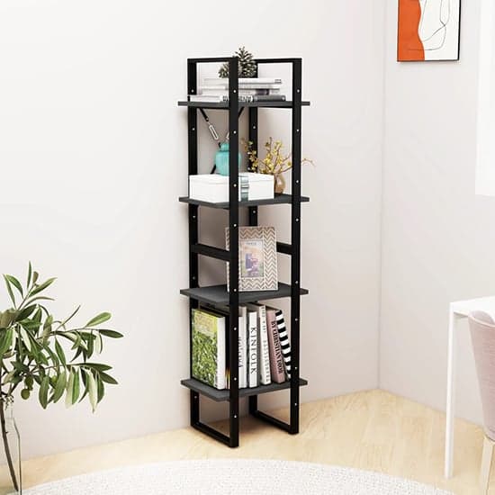 Newell Pine Wood 4-Tier Bookshelf In Grey_1