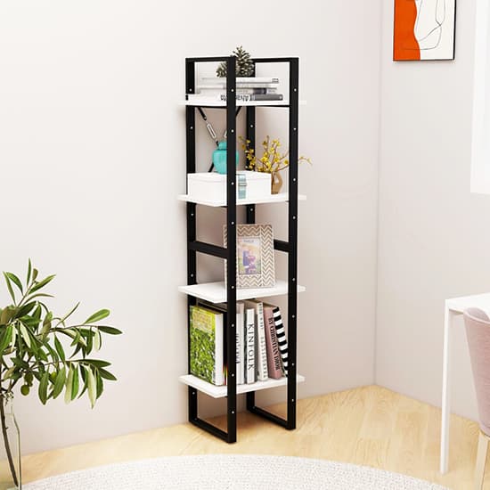 Newell Pine Wood 4-Tier Bookshelf In White_1