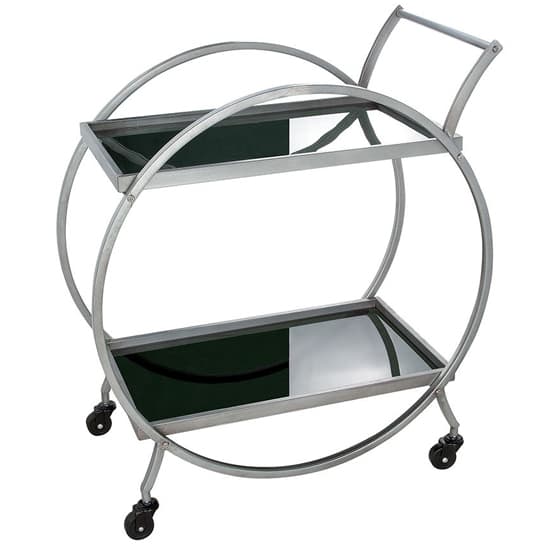 Newkirk Black Glass Serving Trolley Round With Grey Metal Frame_2